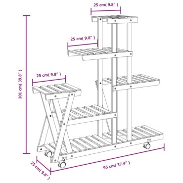 vidaXL Βάση Λουλουδιών Τροχήλατη 95x25x101 εκ. από Μασίφ Ξύλο Ελάτης