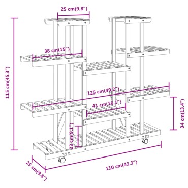 vidaXL Βάση Λουλουδιών με Ρόδες 110x25x115 εκ. από Μασίφ Ξύλο Ελάτης