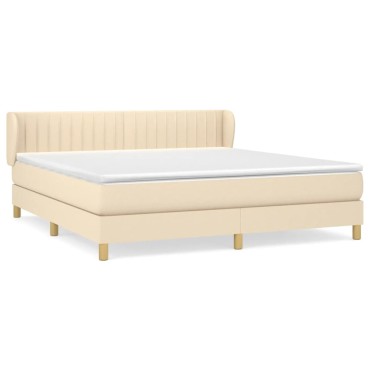 vidaXL Κρεβάτι Boxspring με Στρώμα Κρεμ 160x200cm Υφασμάτινο 1 τεμ. - Διπλό