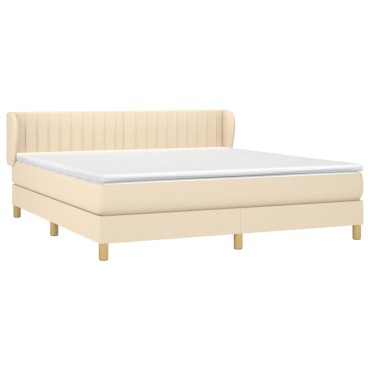 vidaXL Κρεβάτι Boxspring με Στρώμα Κρεμ 160x200cm Υφασμάτινο 1 τεμ. - Διπλό
