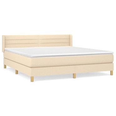 vidaXL Κρεβάτι Boxspring με Στρώμα Κρεμ 160x200cm Υφασμάτινο 1 τεμ. - Διπλό