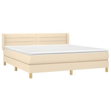 vidaXL Κρεβάτι Boxspring με Στρώμα Κρεμ 160x200cm Υφασμάτινο 1 τεμ. - Διπλό