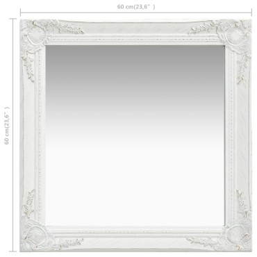 vidaXL Καθρέφτης Τοίχου με Μπαρόκ Στιλ Λευκός 60 x 60 εκ.