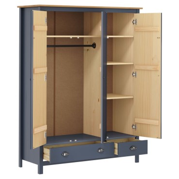 vidaXL Ντουλάπα Hill Τρίφυλλη Γκρι 127x50x170cm Μασίφ Ξύλο Πεύκου 1 τεμ.