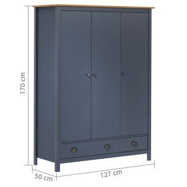 vidaXL Ντουλάπα Hill Τρίφυλλη Γκρι 127x50x170cm Μασίφ Ξύλο Πεύκου 1 τεμ.