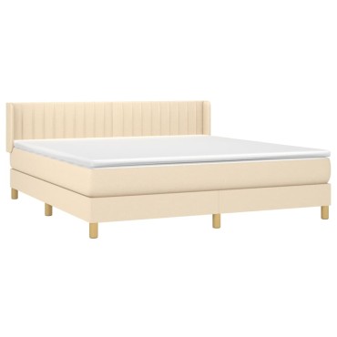 vidaXL Κρεβάτι Boxspring με Στρώμα Κρεμ 160x200cm Υφασμάτινο 1 τεμ. - Διπλό