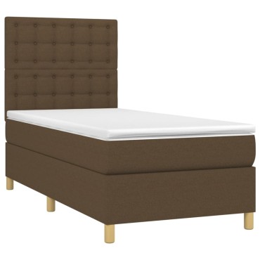 vidaXL Κρεβάτι Boxspring με Στρώμα Σκούρο Καφέ 90x200 εκ. Υφασμάτινο
