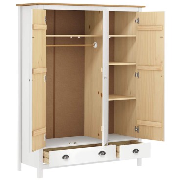 vidaXL Ντουλάπα Hill Τρίφυλλη Λευκή 127x50x170cm Μασίφ Ξύλο Πεύκου 1 τεμ.