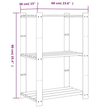 vidaXL Ραφιέρα με 3 Ράφια Καφέ 60 x 38 x 90 εκ. από Μασίφ Ξύλο Πεύκου