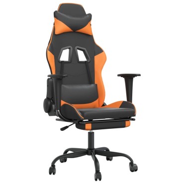 vidaXL Καρέκλα Gaming Μασάζ Υποπόδιο Μαύρο/Πορτοκαλί Συνθετικό Δέρμα 66x56x(120,5-131)cm 1 τεμ.
