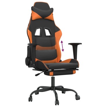 vidaXL Καρέκλα Gaming Μασάζ Υποπόδιο Μαύρο/Πορτοκαλί Συνθετικό Δέρμα 66x56x(120,5-131)cm 1 τεμ.