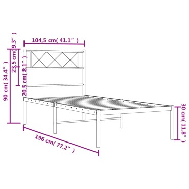 vidaXL Πλαίσιο Κρεβατιού με Κεφαλάρι Λευκό 100x190 εκ. Μεταλλικό