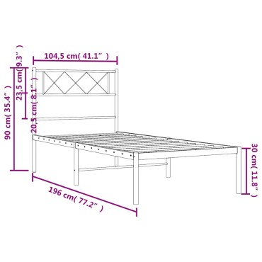 vidaXL Πλαίσιο Κρεβατιού με Κεφαλάρι Λευκό 100x190 εκ. Μεταλλικό