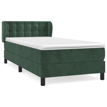 vidaXL Κρεβάτι Boxspring με Στρώμα Σκούρο Πράσινο 100x200εκ. Βελούδινο
