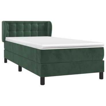 vidaXL Κρεβάτι Boxspring με Στρώμα Σκούρο Πράσινο 100x200εκ. Βελούδινο
