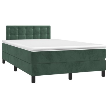 vidaXL Κρεβάτι Boxspring με Στρώμα & LED Σκ. Πράσινο 120x200εκ Βελούδο