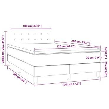 vidaXL Κρεβάτι Boxspring με Στρώμα & LED Σκ. Πράσινο 120x200εκ Βελούδο