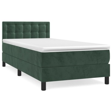 vidaXL Κρεβάτι Boxspring με Στρώμα Σκούρο Πράσινο 100x200εκ. Βελούδινο
