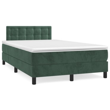 vidaXL Κρεβάτι Boxspring με Στρώμα Σκούρο Πράσινο 120x200εκ. Βελούδινο
