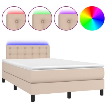 vidaXL Κρεβάτι Boxspring Στρώμα&LED Καπουτσίνο 120x200 εκ. Συνθ. Δέρμα