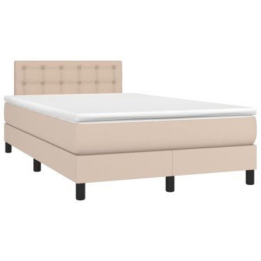 vidaXL Κρεβάτι Boxspring Στρώμα&LED Καπουτσίνο 120x200 εκ. Συνθ. Δέρμα