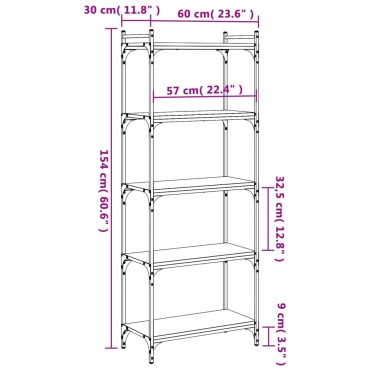 vidaXL Βιβλιοθήκη 5 Επιπέδων Μαύρη 60x30x154cm Επεξεργασμένο Ξύλο 1 τεμ.