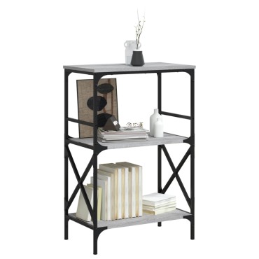 vidaXL Βιβλιοθήκη 3 Επιπέδων Γκρι Sonoma 59x35x90,5cm Επεξεργ. Ξύλο 1 τεμ.