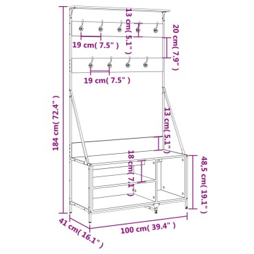vidaXL Κρεμάστρα Ρούχων με Παπουτσοθήκη Sonoma Δρυς 100x41x184 εκ.