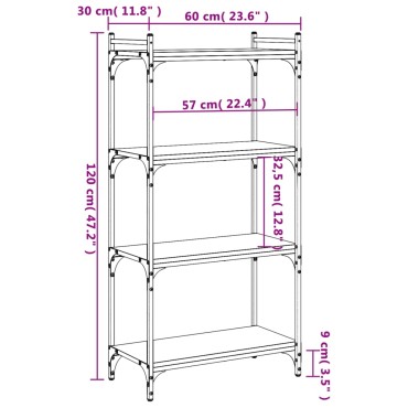 vidaXL Βιβλιοθήκη 4 Επιπέδων Sonoma Δρυς 60x30x120cm Επεξεργ. Ξύλο 1 τεμ.