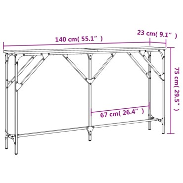 vidaXL Τραπέζι Κονσόλα Γκρι Sonoma 140x23x75cm Επεξεργ. από Ξύλο 1 τεμ.