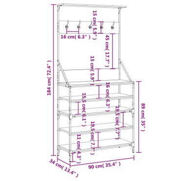 vidaXL Κρεμάστρα Ρούχων με Παπουτσοθήκη Sonoma Δρυς 90x34x184 εκ.