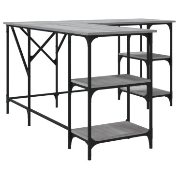 vidaXL Γραφείο Γκρι Sonoma 139x139x75cm από Επεξεργασμένο Ξύλο 1 τεμ.