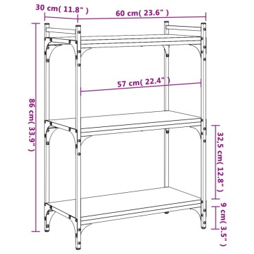 vidaXL Βιβλιοθήκη 3 Επιπέδων Καφέ Δρυς 60x30x86cm Επεξεργ. Ξύλο 1 τεμ.