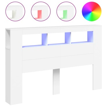 vidaXL Κεφαλάρι Κρεβατιού με LED Λευκό 160x18,5x103,5cm Επεξεργ. Ξύλο 1 τεμ.
