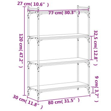 vidaXL Βιβλιοθήκη 4 Επιπέδων Sonoma Δρυς 80x30x120cm Επεξεργ. Ξύλο 1 τεμ.