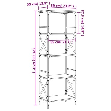 vidaXL Βιβλιοθήκη 5 Επιπέδων Γκρι Sonoma 59x35x171cm Επεξ. Ξύλο 1 τεμ.