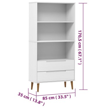vidaXL Βιβλιοθήκη MOLDE Λευκή 85x35x170,5cm από Μασίφ Ξύλο Πεύκου 1 τεμ.