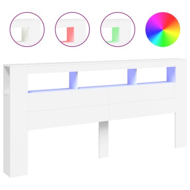 vidaXL Κεφαλάρι Κρεβατιού με LED Λευκό 220x18,5x103,5cm Επεξεργ. Ξύλο 1 τεμ.
