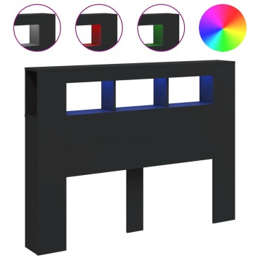 vidaXL Κεφαλάρι Κρεβατιού με LED Μαύρο 140x18,5x103,5cm Επεξεργ. Ξύλο 1 τεμ.
