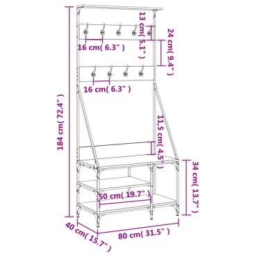 vidaXL Κρεμάστρα Ρούχων με Παπουτσοθήκη Γκρι Sonoma 80x40x184 εκ.