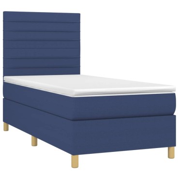 vidaXL Κρεβάτι Boxspring με Στρώμα & LED Μπλε 100x200 εκ. Υφασμάτινο