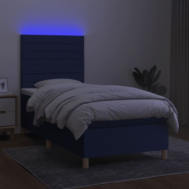 vidaXL Κρεβάτι Boxspring με Στρώμα & LED Μπλε 100x200 εκ. Υφασμάτινο