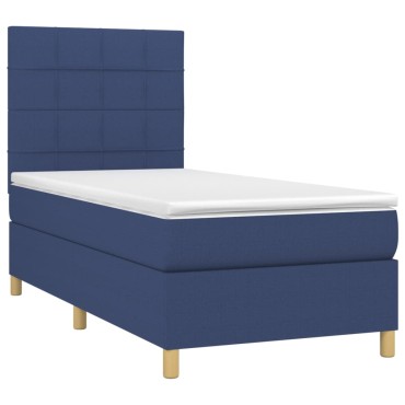 vidaXL Κρεβάτι Boxspring με Στρώμα & LED Μπλε 100x200 εκ. Υφασμάτινο