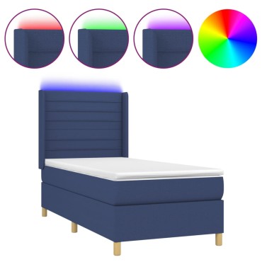 vidaXL Κρεβάτι Boxspring με Στρώμα & LED Μπλε 100x200 εκ. Υφασμάτινο
