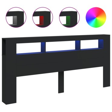 vidaXL Κεφαλάρι Κρεβατιού με LED Μαύρο 220x18,5x103,5cm Επεξεργ. Ξύλο 1 τεμ.