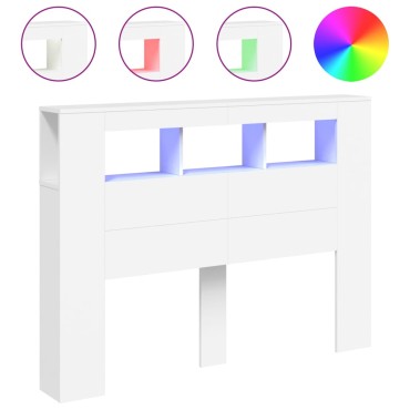 vidaXL Κεφαλάρι Κρεβατιού με LED Λευκό 140x18,5x103,5cm Επεξεργ. Ξύλο 1 τεμ.