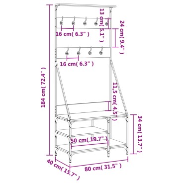 vidaXL Κρεμάστρα Ρούχων με Παπουτσοθήκη Sonoma Δρυς 80 x 40 x 184 εκ.