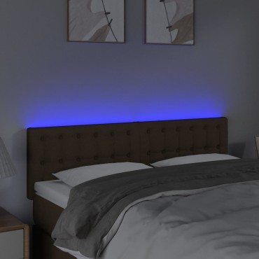 vidaXL Κεφαλάρι Κρεβατιού LED Σκούρο Καφέ 144x5x78/88cm Υφασμάτινο 1 τεμ.