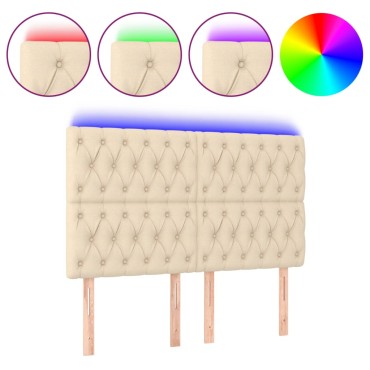 vidaXL Κεφαλάρι Κρεβατιού LED Κρεμ 144x7x118/128cm Υφασμάτινο 1 τεμ.
