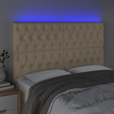 vidaXL Κεφαλάρι Κρεβατιού LED Κρεμ 144x7x118/128cm Υφασμάτινο 1 τεμ.